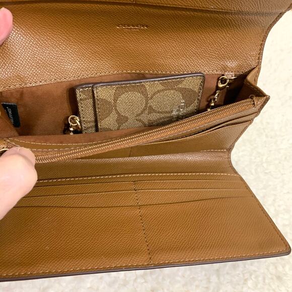 COACH Khaki/Acorn Coated Canvas Trifold Signature Wallet w/Lanyard F53763 - Picture 10 of 16